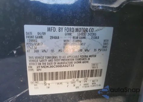 2009 Ford Edge Se from USA, damaged, VIN 2FMDK36C99BA92733